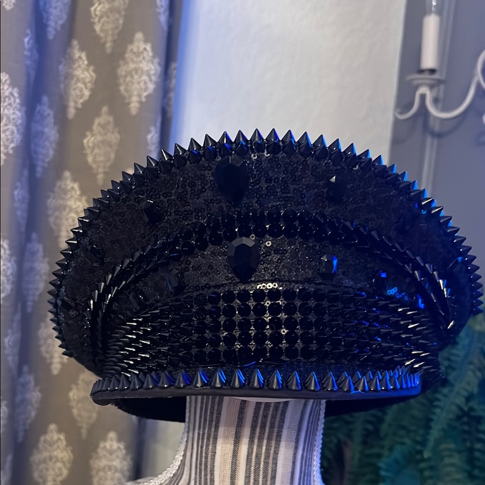 Studded Black Cap with Gem Accents